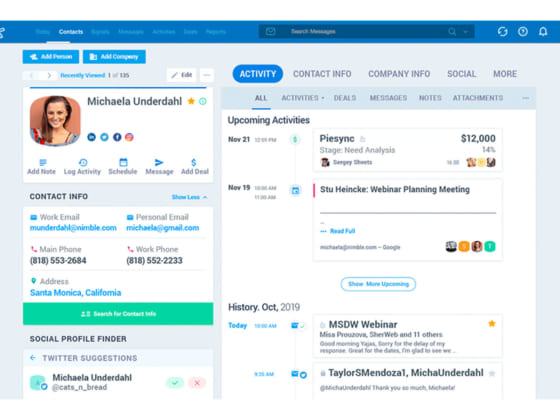 SNS、メール、カレンダーとビジネスソフトを自動的に統合するCRMプラットフォームNimble